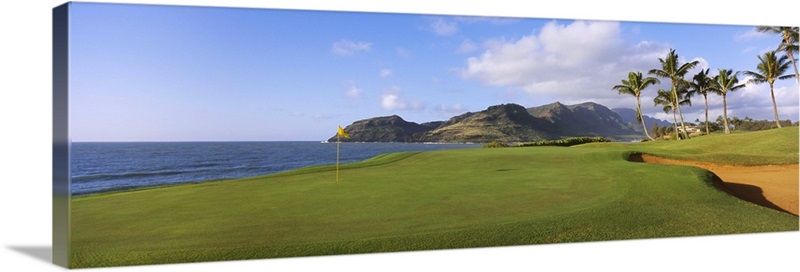 Palm trees at seaside, Kiele Course, Number 13, Kauai Lagoons Golf Club ...