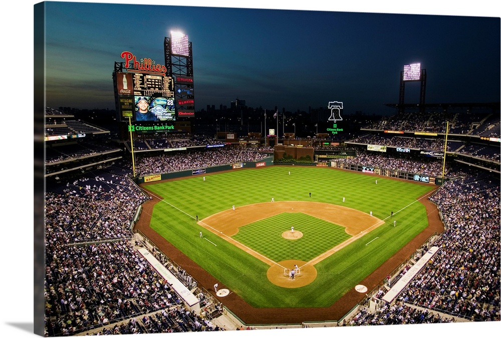 Panoramic view of 29,183 baseball fans at Citizens Bank Park, Philadelphia, PA, who are watching Philadelphia Phillies bea...