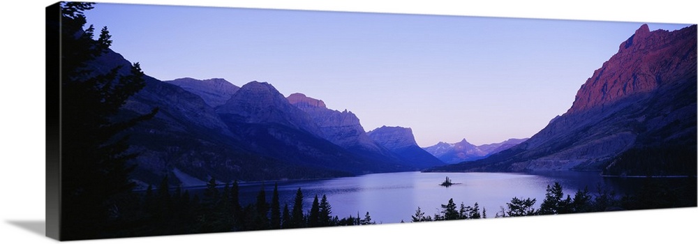 Panoramic view of a lake, Wild Goose Island, Saint Mary Lake, Glacier National Park, Montana