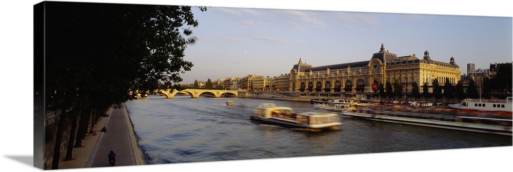 Passenger craft in a river, Seine River, Musee D'Orsay, Paris, France ...