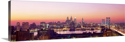 Pennsylvania, Philadelphia, aerial, twilight