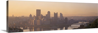 Pennsylvania, Pittsburgh, Allegheny & Monongahela Rivers, View of the confluence of rivers at twilight