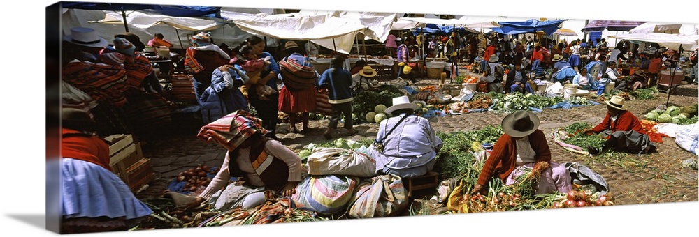 People at a vegetable market, Machu Picchu, Cusco Region, Peru, South America