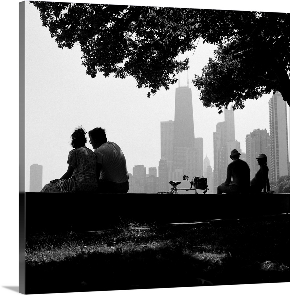 People sitting at the lakeside, Lake Michigan, Chicago, Cook County, Illinois, USA