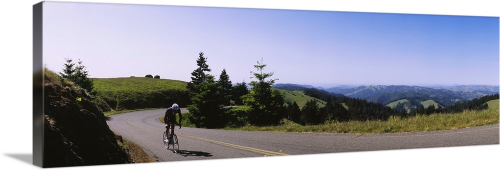 Person cycling on a mountain, Mt Tamalpais, Marin County, California