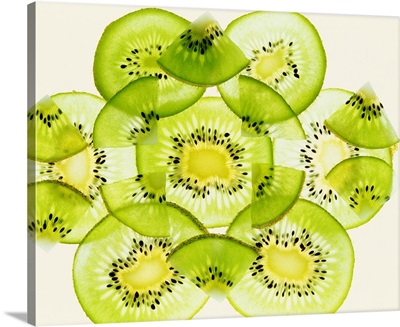 Pieces of kiwi fruit forming a pattern
