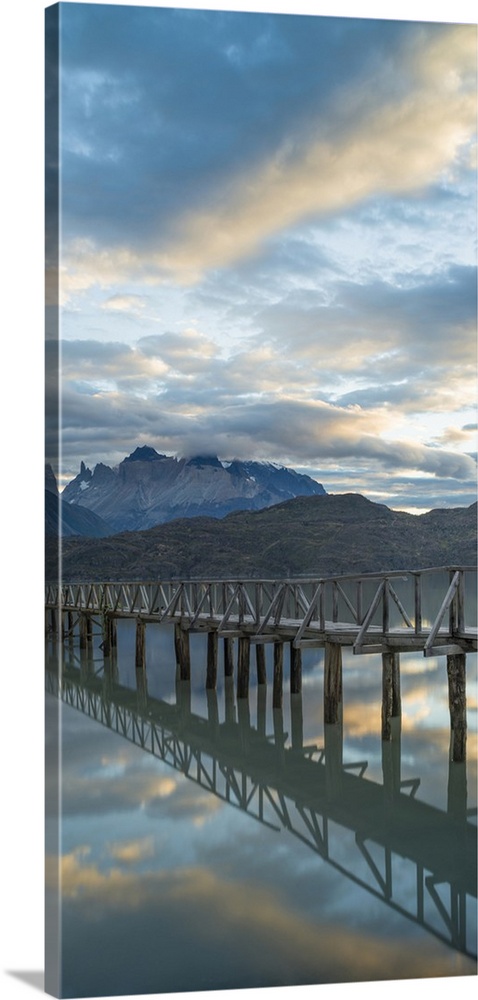 Pier at Grey Lake in early morning, Torres Del Paine National Park, Chile.