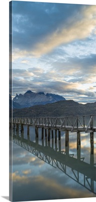 Pier at Grey Lake in early morning, Torres Del Paine National Park, Chile