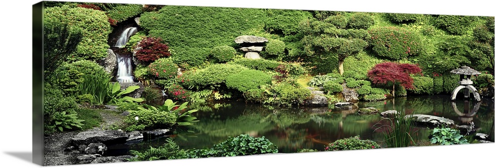 Pond in a formal garden, Japanese Tea Garden, Kozan-Ji, Yamagata, Japan