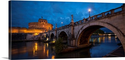 Ponte Sant'Angelo over river with Hadrian's Tomb in the background, Rome, Lazio, Italy