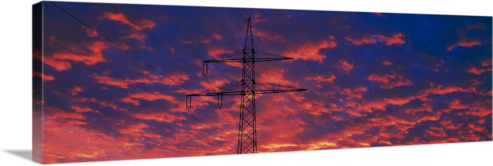 Power lines at sunset Germany