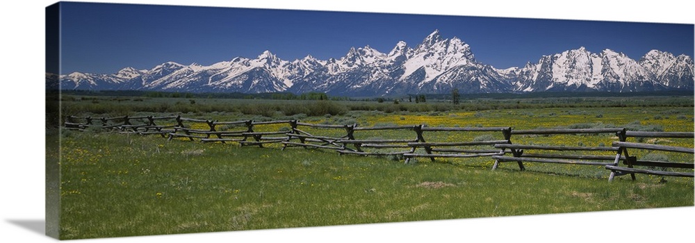 Rail fence on a landscape, Grand Teton National Park, Wyoming