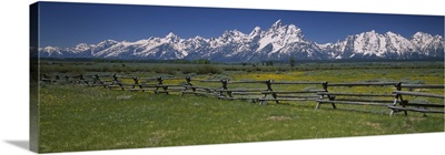 Rail fence on a landscape, Grand Teton National Park, Wyoming