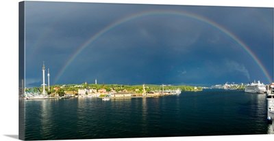 Rainbow over Djurgarden island, Stockholm, Sweden