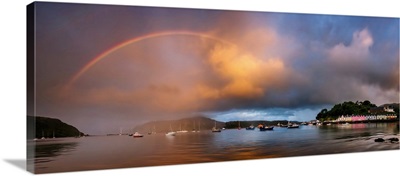 Rainbow Over Harbor At Sunset, Portree, Isle Of Skye, Scotland