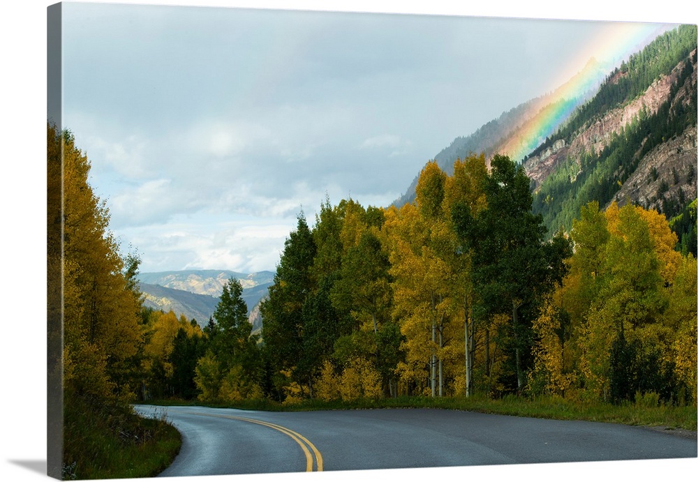 Rainbow over mountain range, Maroon Bells, Maroon Creek Valley, Aspen, Pitkin County, Colorado, USA