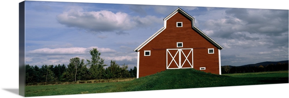 Red barn in a farm, Vermont, Wall Art, Canvas Prints