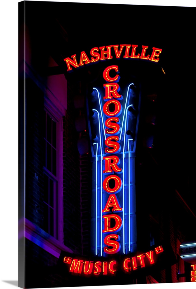 Red Neon Sign Nashville Crossroads, Music City, Lower Broadway Area, Nashville, Tennessee, USA