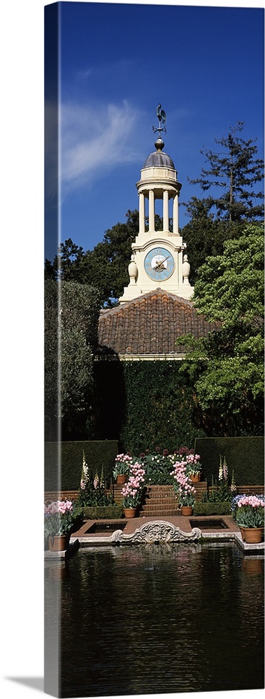 Reflecting pool with a clock tower in a garden, Filoli Gardens, Woodside, San Mateo County, California,