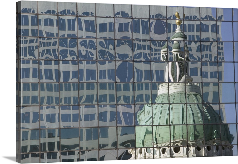 Reflection of a dome on the glass front of a building, Old Courthouse, St. Louis, Missouri