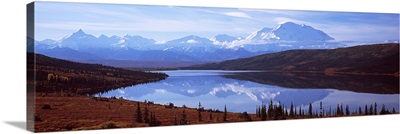 Reflection of a mountain range in a lake, Mt McKinley, Wonder Lake, Denali National Park, Alaska,