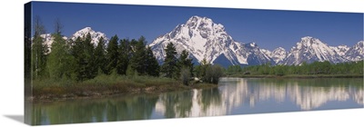 Reflection of a mountain range in water, Oxbow Bend, Grand Teton National Park, Wyoming