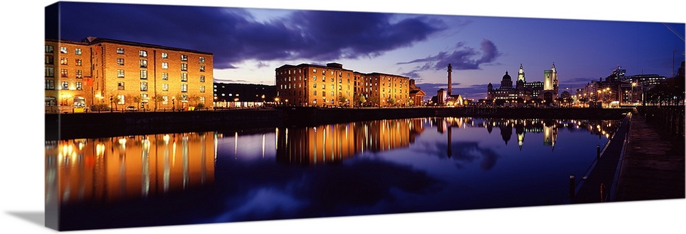 Reflection of buildings in water, Albert Dock, Liverpool, Merseyside, England