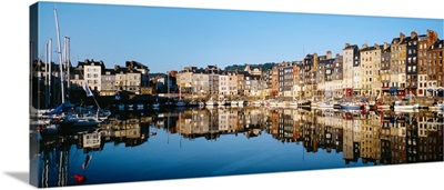 Reflection of buildings in water, Honfleur, Normandy, Calvados, France