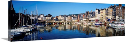 Reflection of buildings in water, Honfleur, Normandy, Calvados, France