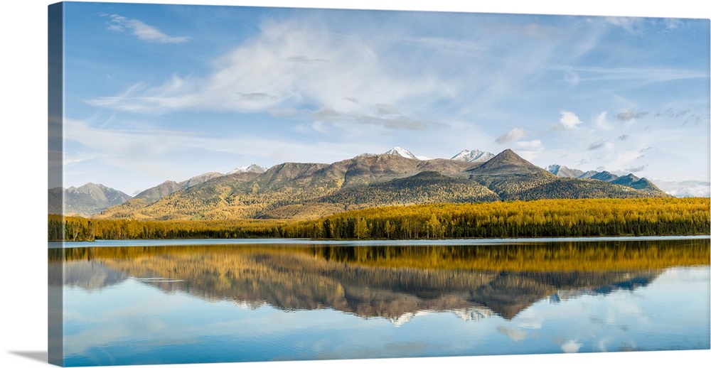 Reflection of Chugach Mountains in Clunie Lake, Eagle River, Alaska, USA