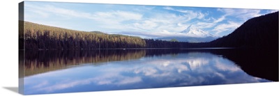 Reflection of clouds in a lake, Mt Hood viewed from Lost Lake, Mt. Hood National Forest, Hood River County, Oregon
