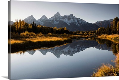 Reflection of mountain on water, Teton Range, Grand Teton National Park, Wyoming