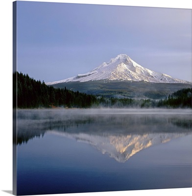 Reflection of mountain range in a lake, Mt Hood, Trillium Lake, Oregon