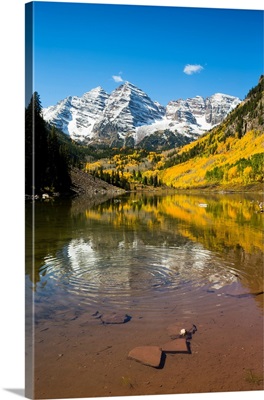 Reflection of mountain range on water, Maroon Lake, Maroon Creek Valley, Aspen, Colorado