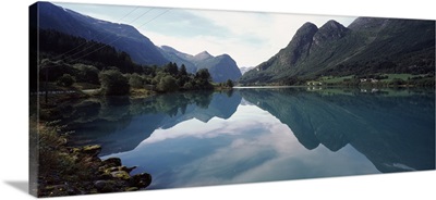 Reflection of mountains in a lake, Oldevatnet, Sogn Og Fjordane, Norway
