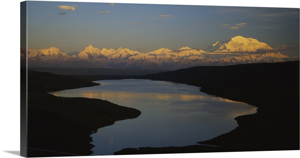 Reflection of mountains in water, Mt McKinley, Wonder Lake, Alaska Wall