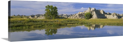 Reflection of mountains in water, Palmer Creek Unit, Badlands National Park, South Dakota