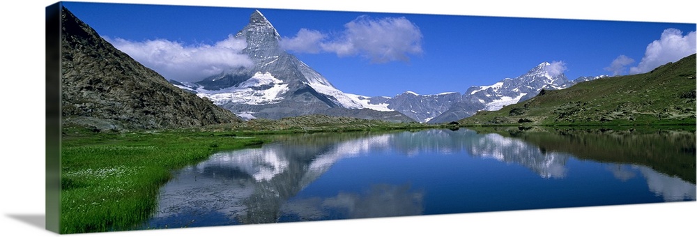 Reflection of mountains in water, Riffelsee, Matterhorn, Switzerland