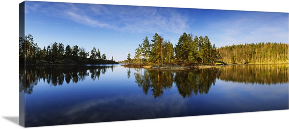 Reflection of trees in a lake, Lake Saimaa, Puumala, Finland