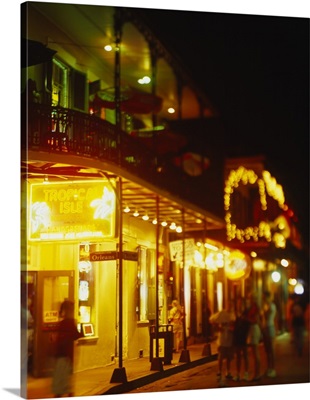 Restaurant lit up at night, Bourbon Street, New Orleans, Louisiana
