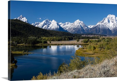 River with mountain range in the background, Grand Teton National Park, Wyoming