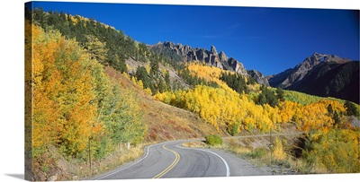 Road along a mountain range, Colorado State Highway 145, San Juan Mountains, Colorado,