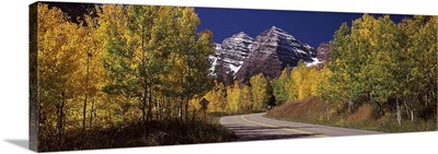 Road passing through mountain, Maroon Bells, Aspen, Pitkin County, Colorado