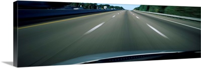 Road viewed from the windshield of a moving car, Interstate 90, Boston, Suffolk County, Massachusetts