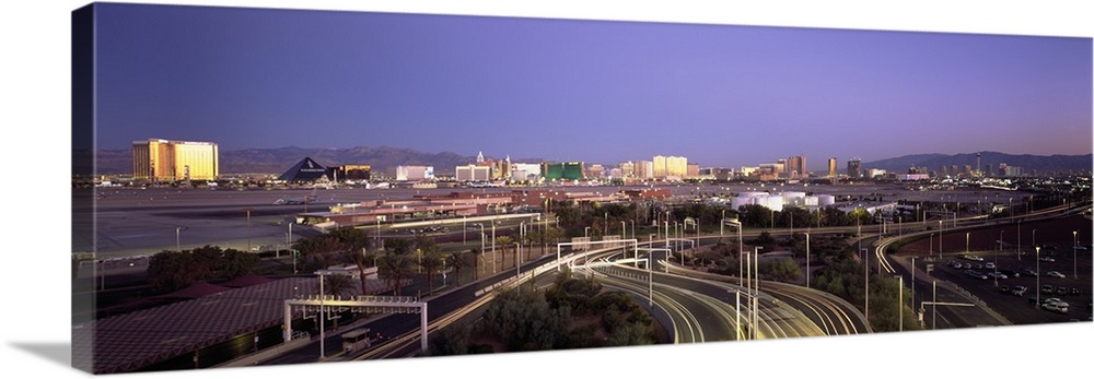 Roads in a city with an airport in the background, McCarran International Airport, Las Vegas, Clark County, Nevada
