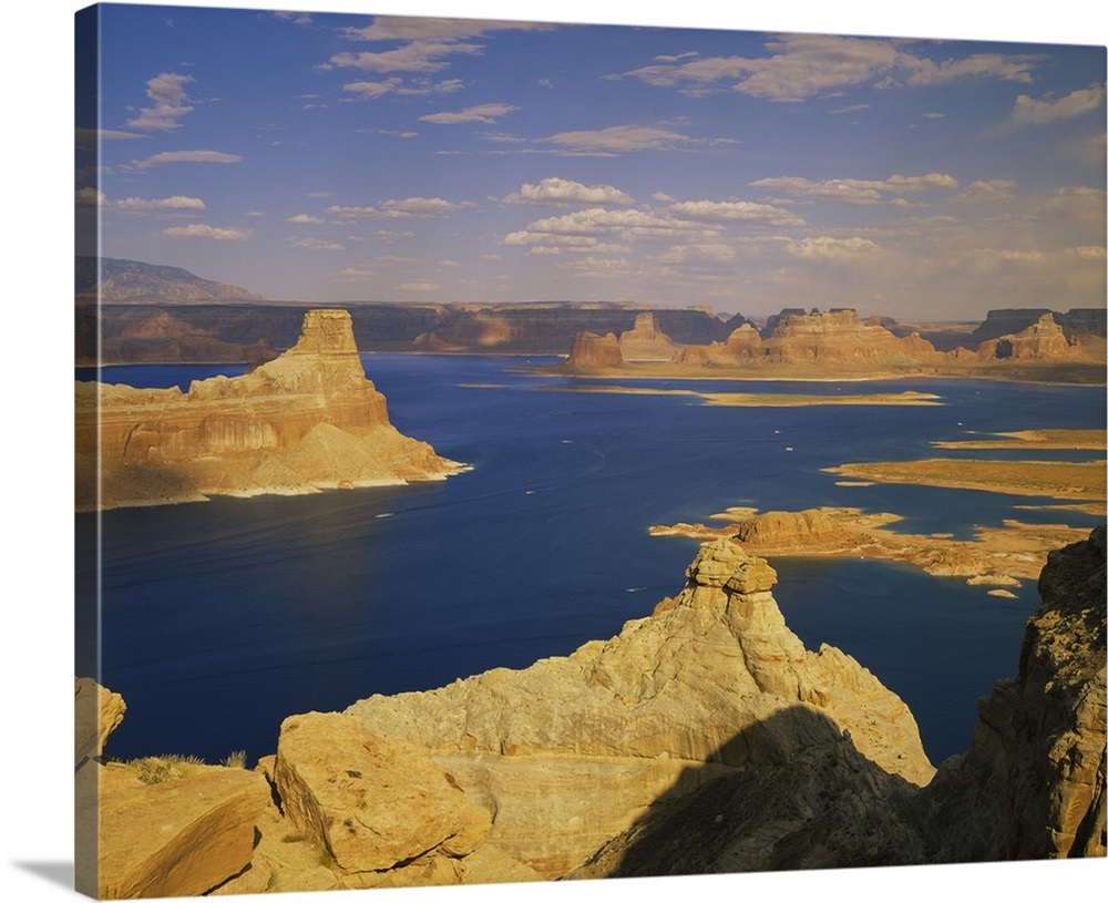 Rock formations at a lake, Gunsight Butte, Lake Powell, Glen Canyon National Recreation Area