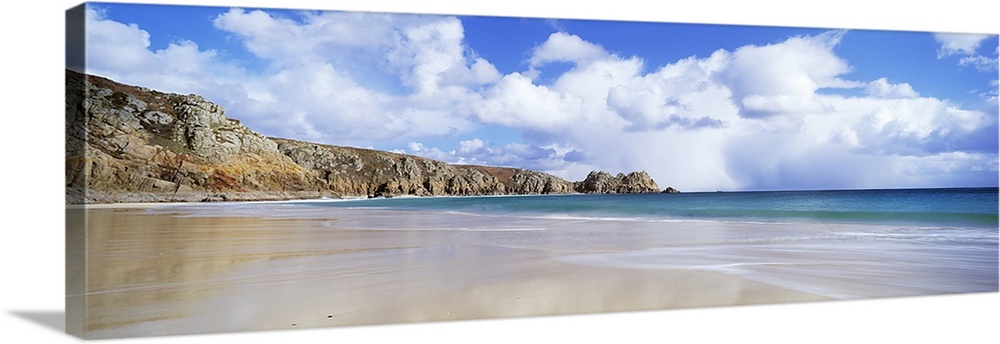 Rock formations at the coast, Porthcurno Bay, Cornwall, England