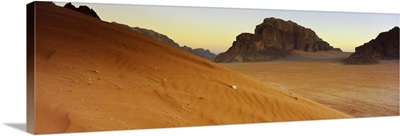 Rock formations in a desert, Jebel Qatar, Wadi Rum, Jordan