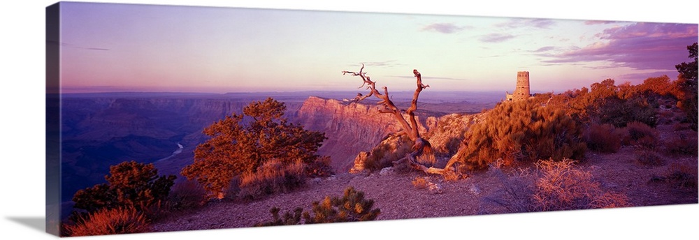 This wall art is a panoramic of a desert landscape taken from the top of a canyon wall.