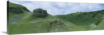Rock formations on a hill, Peters Stone, Tansley Dale, Litton, Derbyshire, England